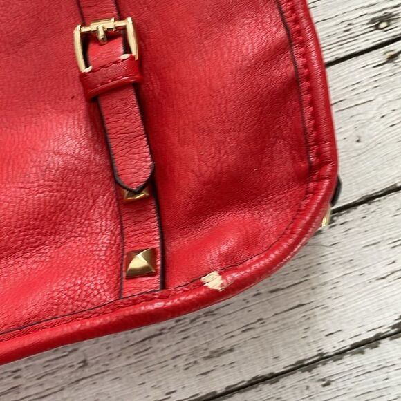 Red Studded Leather Handbag - Picture 5 of 10